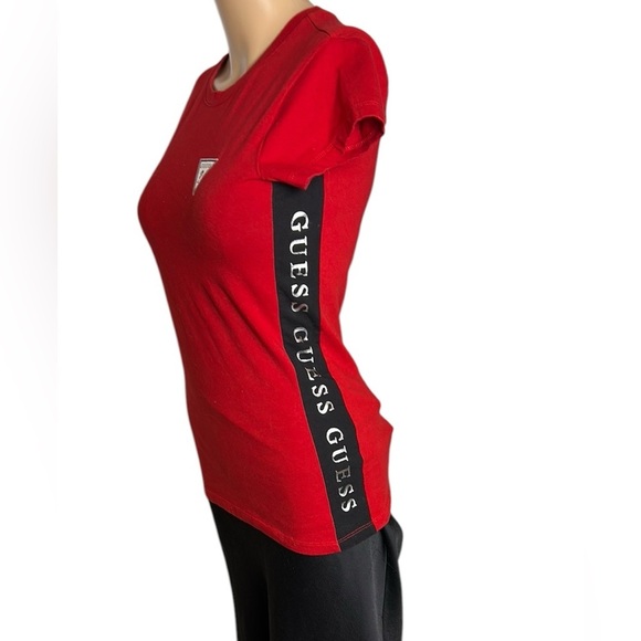 Guess top,women S,Red Fitted Short Sleeve T-shirt, side logos, bright,fun,cotton - Picture 5 of 15